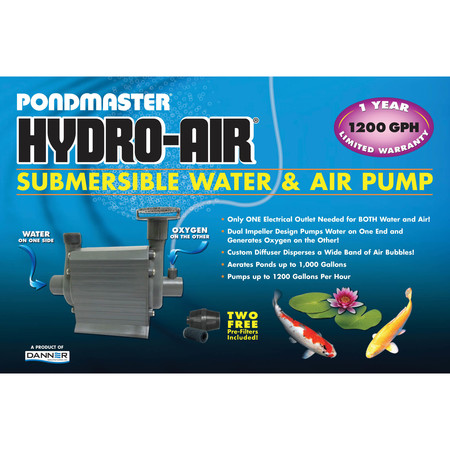 PONDMASTER Hydro-Air pump moves water&air. For ponds up to 1000 gal 18' cord 02795